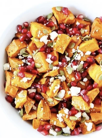 Roasted Jewel Yam with Sage, Pomegranate & Goat Cheese